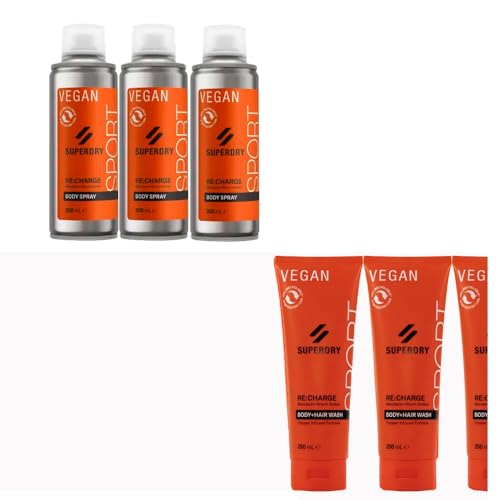 7tlg. Set von SuperDry Sport RE: charge Funky Rot Männer Deospray Deodorant Body Spray & 2in1 Duschgel & Shampoo + Dustbag von STUDIO.MUNET von Superdry Sport