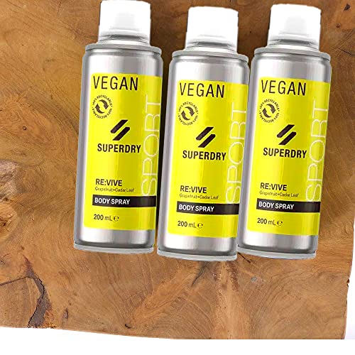 4tlg. Set kompatibel mit 3 x 200ml SuperDry Sport RE:vive Funky Gelb Männer Deospray Deodorant Body Spray & Dustbag von STUDIO.MUNET von Superdry Sport
