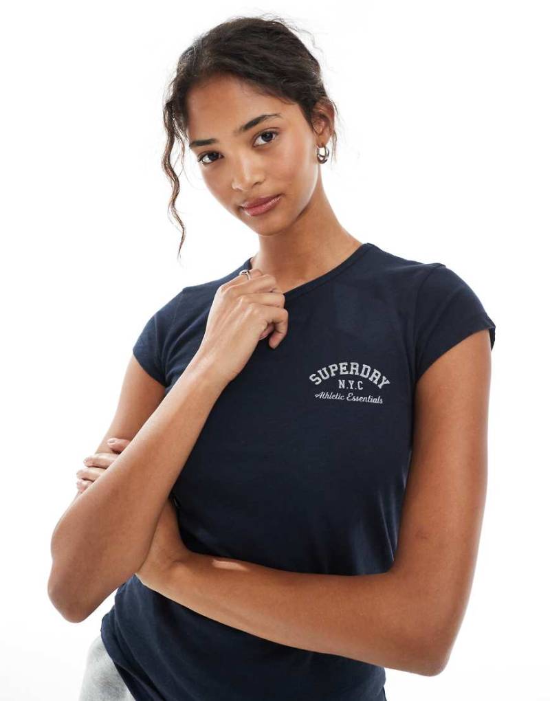 Superdry - Athletic - Basic-T-Shirt in meliertem Eclipse-Marineblau von Superdry