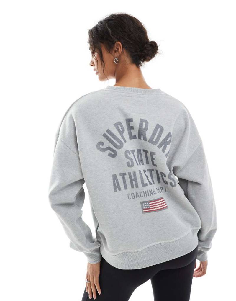 Superdry - Athletic Essentials - Relaxed Fit Sweatshirt in meliertem Grau mit Print von Superdry