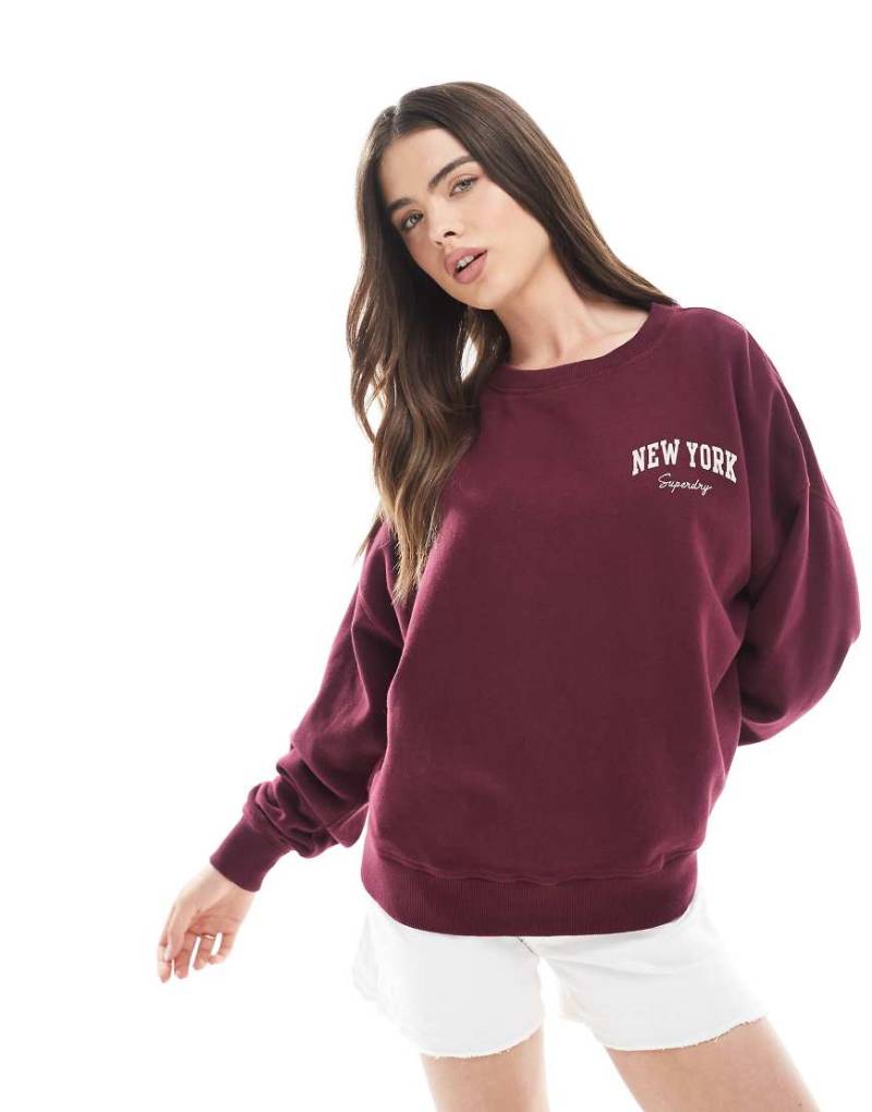 Superdry - Athletic Essentials - Sweatshirt in Port-Rot mit Rundhalsausschnitt und lockerer Passform von Superdry
