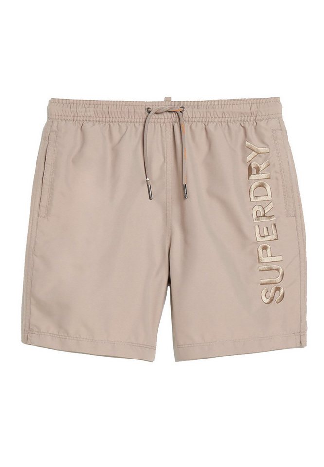 Superdry Badeshorts Superdry Herren Badeshorts PREMIUM EMB 17 SWIM SHORT Deep Beige von Superdry