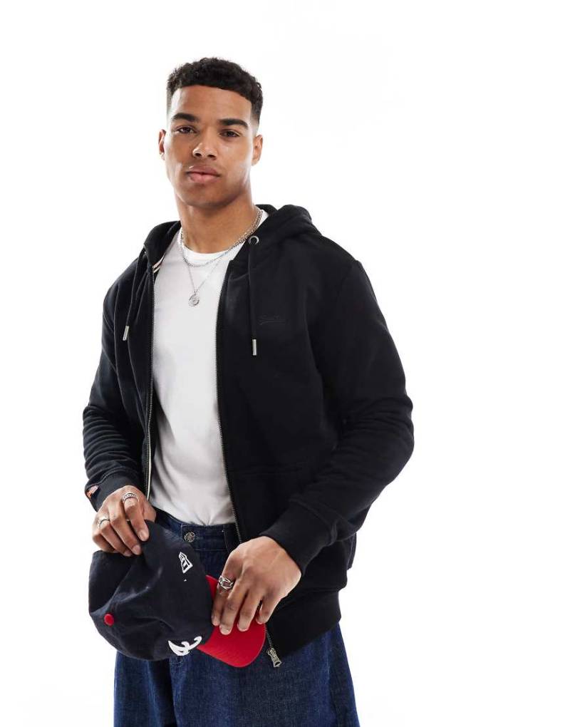 Superdry - Basic-Kapuzenjacke in Schwarz mit Logo von Superdry