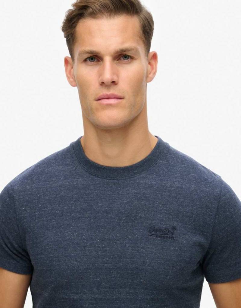 Superdry - Basic-T-Shirt aus Baumwolle in dunklem meliertem Indigoblau mit Logo-Marineblau von Superdry