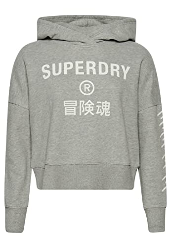 Superdry Damen Hoody Code CORE Sport Crop Box Hood Grey Marl Grau, Größe:M von Superdry