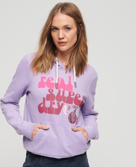 Superdry Damen 70er-Jahre Hoodie mit Retro-Grafik Lila - Größe: 38 von Superdry