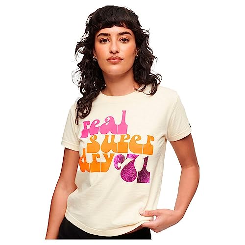Superdry Damen 70er-Jahre T-Shirt mit Retro-Grafik Hafer Weiß 40 von Superdry
