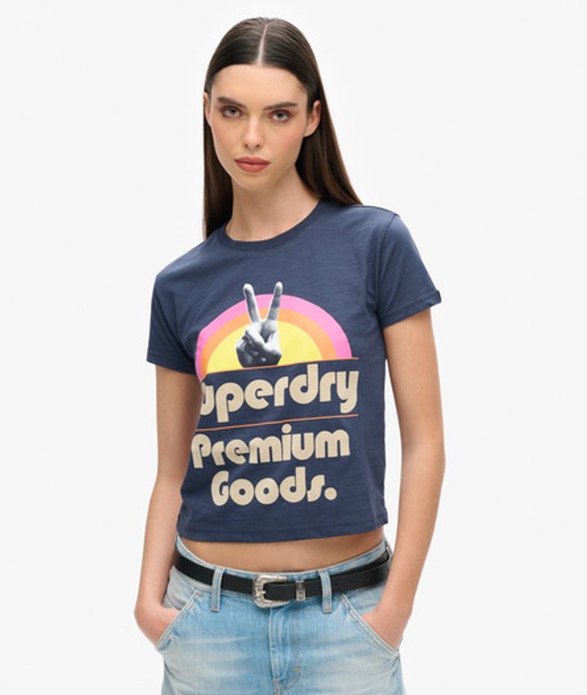 Superdry Damen 70er-Jahre T-shirt mit Retro-grafik Marineblau - Größe: 40 von Superdry