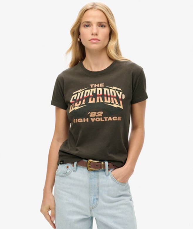Superdry Damen 70s Rock Band T-shirt mit Flügelärmeln Schwarz - Größe: 36 von Superdry