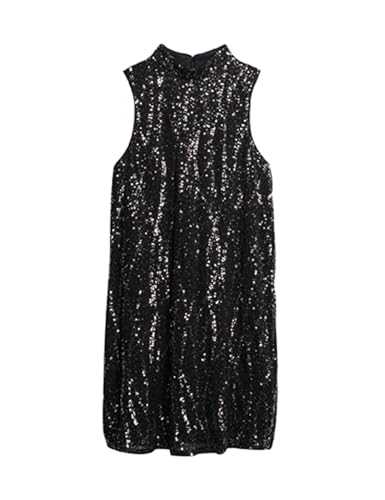 Superdry Damen Ärmelloses A-Linien-Minikleid mit Pailletten Schwarze Pailletten 42 von Superdry