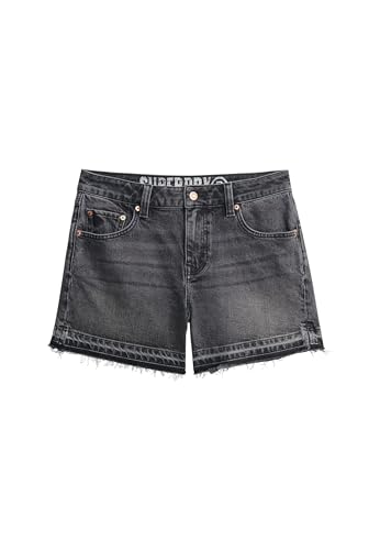 Superdry Damen Abgeschnittene Shorts mit mittlerer Leibhöhe Roseland Verwaschenes Schwarz 27 von Superdry