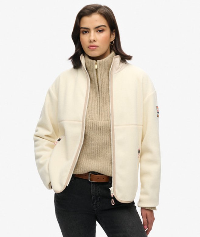 Superdry Damen Active Fleecejacke mit Durchgehendem Reißverschluss Creme - Größe: 38 von Superdry
