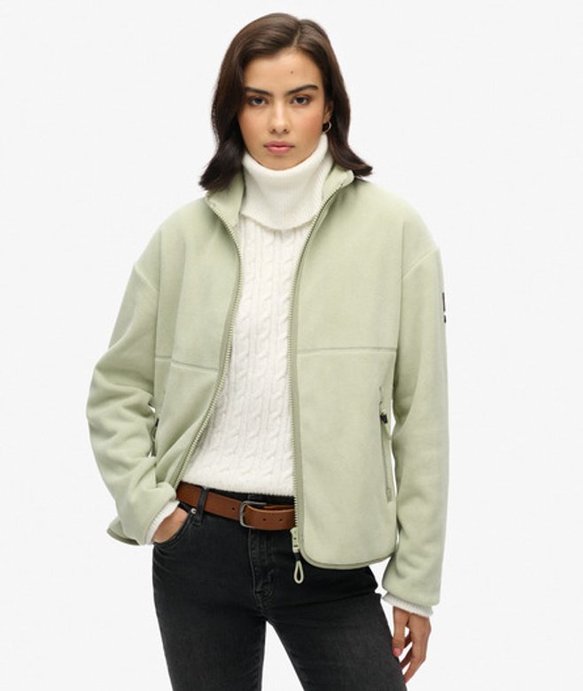 Superdry Damen Active Fleecejacke mit Durchgehendem Reißverschluss Grün - Größe: 36 von Superdry