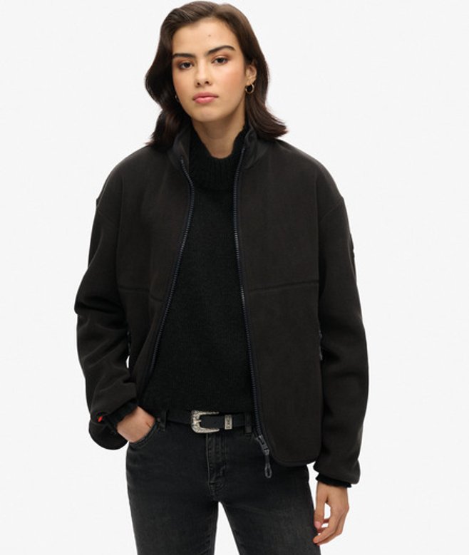 Superdry Damen Active Fleecejacke mit Durchgehendem Reißverschluss Schwarz - Größe: 38 von Superdry
