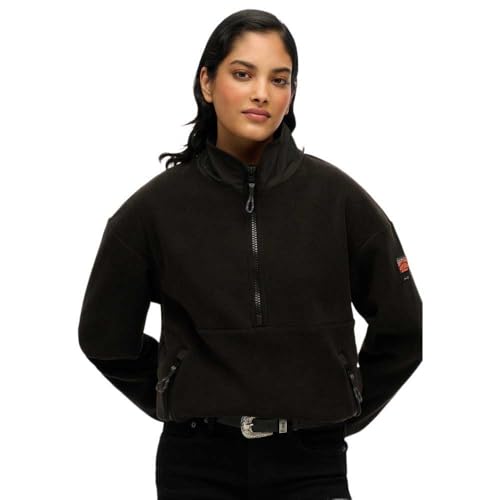 Superdry Damen Active Fleecepullover mit halbem Reißverschluss Schwarz 38 von Superdry