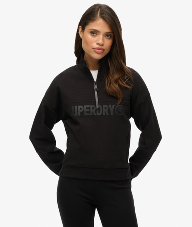 Superdry Damen Active Tech Logo Relaxed Sweatshirt mit Reißverschluss Black - Größe: 36 von Superdry