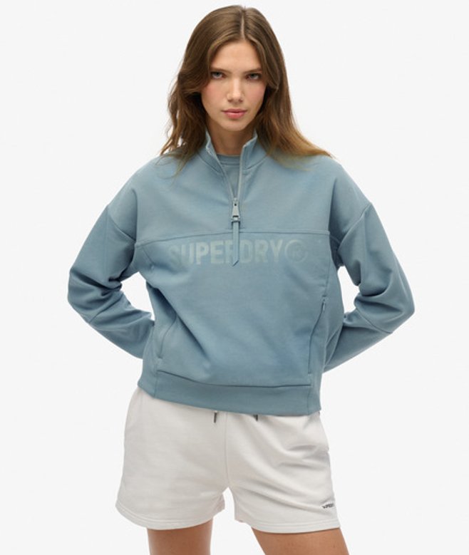 Superdry Damen Active Tech Logo Relaxed Sweatshirt mit Reißverschluss Blue - Größe: 46 von Superdry