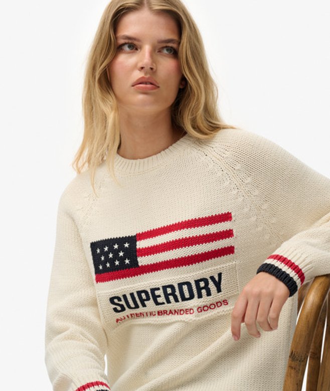 Superdry Damen Americana Rundhals-strickpullover Cream - Größe: 38 von Superdry