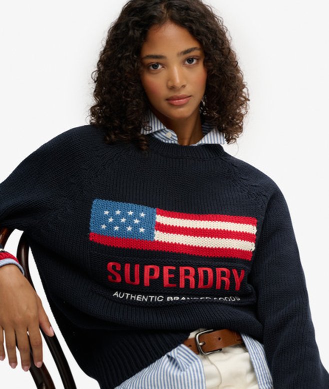 Superdry Damen Americana Rundhals-strickpullover Navy - Größe: 34 von Superdry