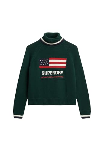 Superdry Damen Americana Strickpullover mit Rollkragen Dunkles Piniengrün 36 von Superdry