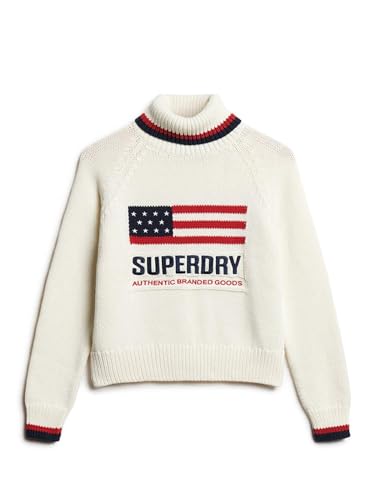 Superdry Damen Americana Strickpullover mit Rollkragen Ecru 38 von Superdry