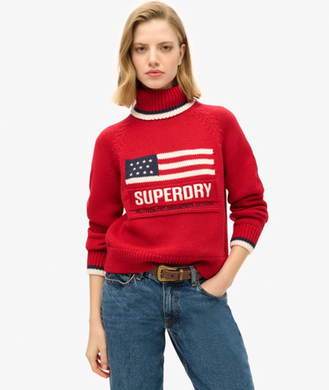 Superdry Damen Americana Strickpullover mit Rollkragen Rot - Größe: 36 von Superdry