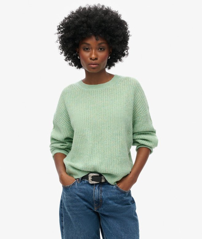 Superdry Damen Angerauter Pullover mit Rundhalsausschnitt Grün - Größe: 38 von Superdry