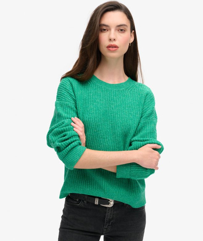 Superdry Damen Angerauter Pullover mit Rundhalsausschnitt Grün - Größe: 44 von Superdry