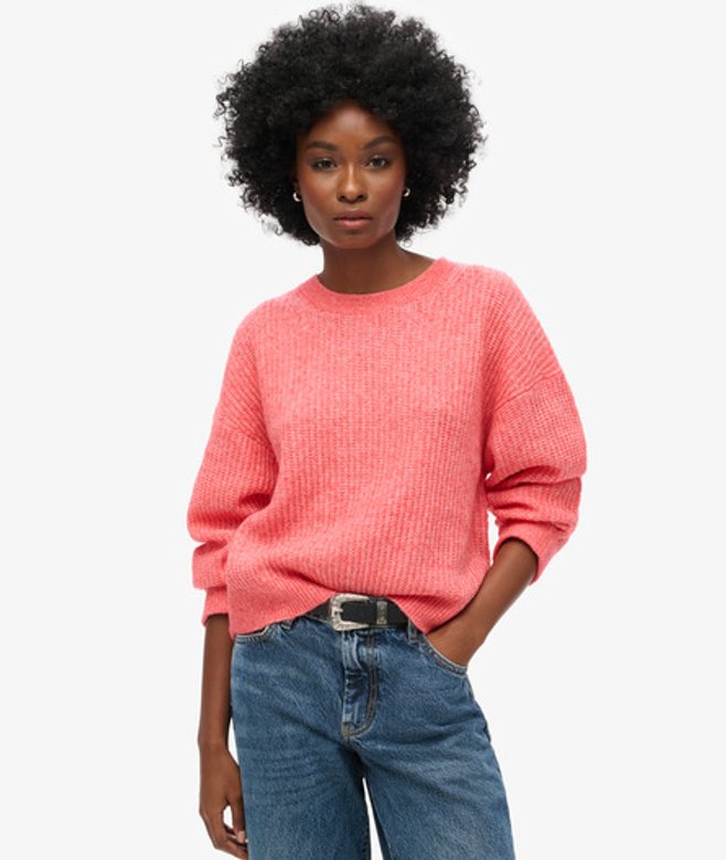 Superdry Damen Angerauter Pullover mit Rundhalsausschnitt Pink - Größe: 38 von Superdry