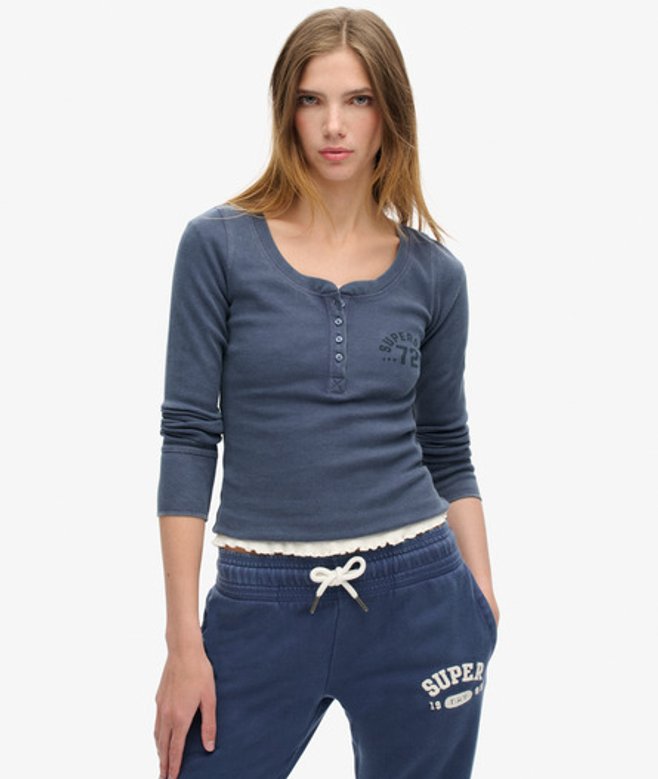 Superdry Damen Athletic Langarmhemd mit Knopfleiste Marineblau - Größe: 38-40 Superdry Damen Athletic Langarmhemd mit Knopfleiste Marineblau - Größe: 38-40 von Superdry