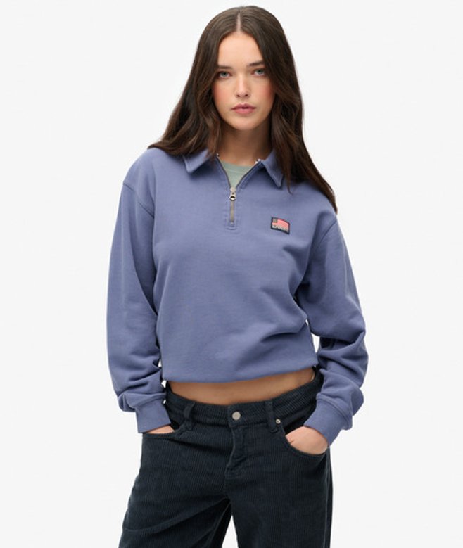Superdry Damen Athletic Collared Pullover mit Reißverschluss Navy - Größe: 38 von Superdry