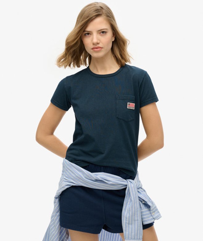 Superdry Damen Athletic Essential T-shirt mit Tasche Marineblau - Größe: 44 von Superdry