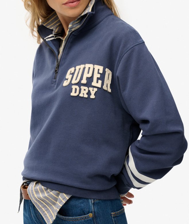 Superdry Damen Athletic Essentials Applikations-sweatshirt mit Reißverschluss Navy - Größe: 38 von Superdry