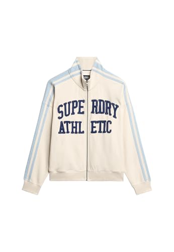 Superdry Damen Athletic Essentials Applique Zip-Trainingsjacke in Oversize-Passform Turteltaube Creme 38 von Superdry