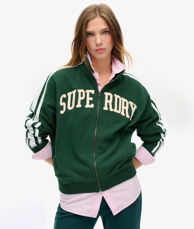 Superdry Damen Athletic Essentials Applique Zip-trainingsjacke in OverGröße-passform Green - Größe: 34 von Superdry