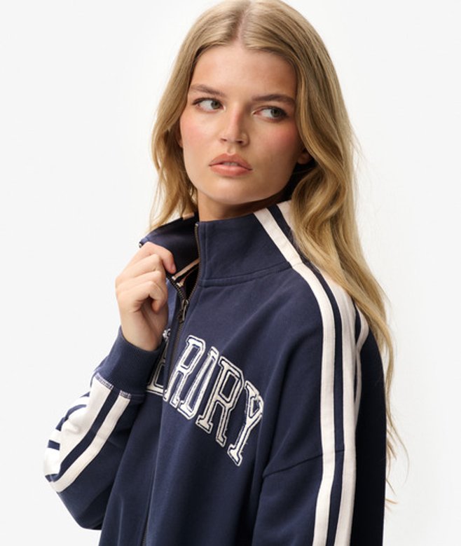 Superdry Damen Athletic Essentials Applique Zip-trainingsjacke in OverGröße-passform Navy - Größe: 44 von Superdry