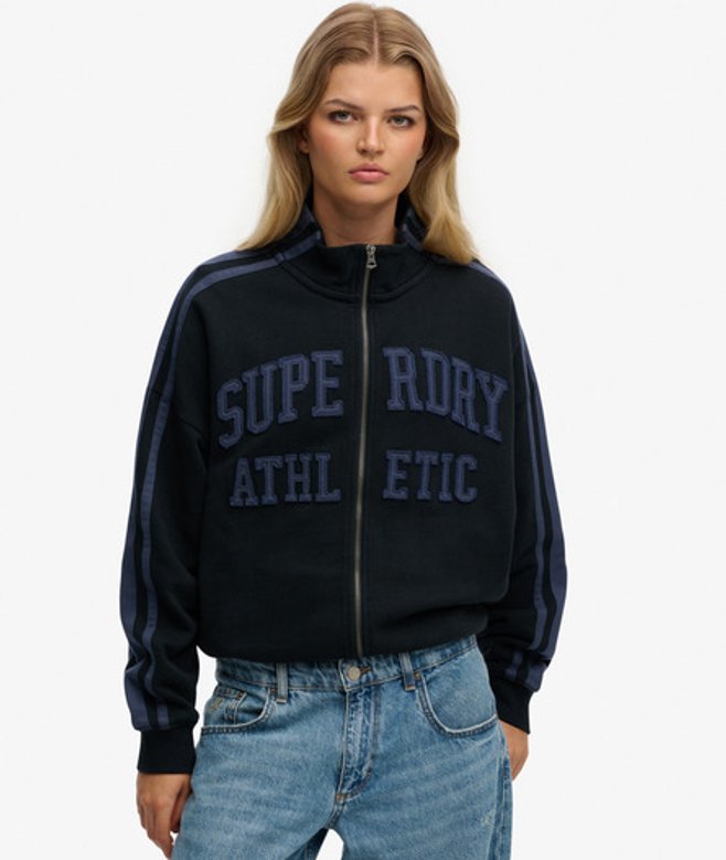Superdry Damen Athletic Essentials Applique Zip-trainingsjacke in OverGröße-passform Navy - Größe: 44 von Superdry