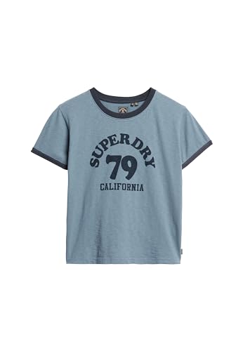 Superdry Damen Athletic Essentials Beach Graphic Ringer T-Shirt Wedgewood Blau 36 von Superdry