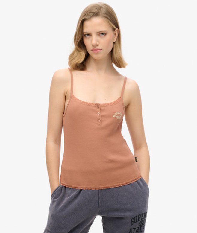 Superdry Damen Athletic Essentials Button Down Cami Top Braun - Größe: 10-12 von Superdry