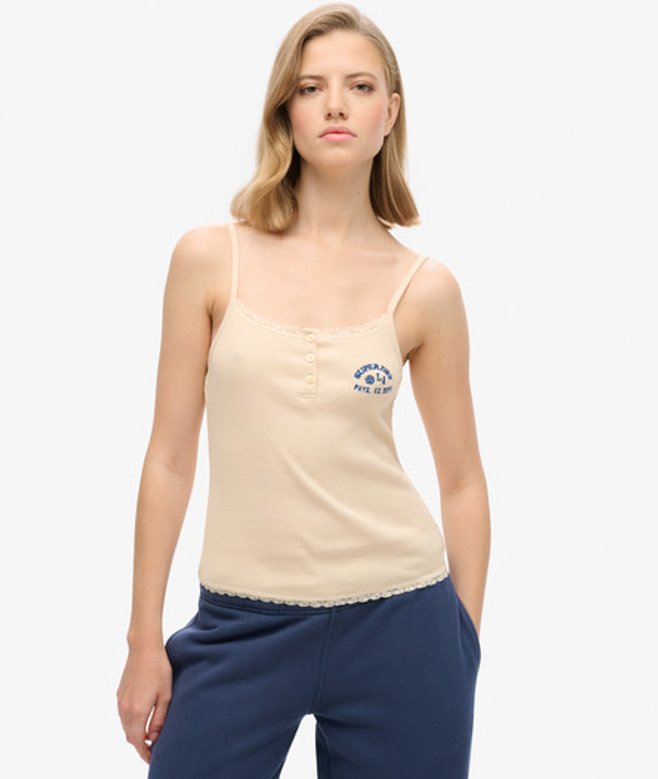 Superdry Damen Athletic Essentials Button Down Cami Top Creme - Größe: 14-16 von Superdry