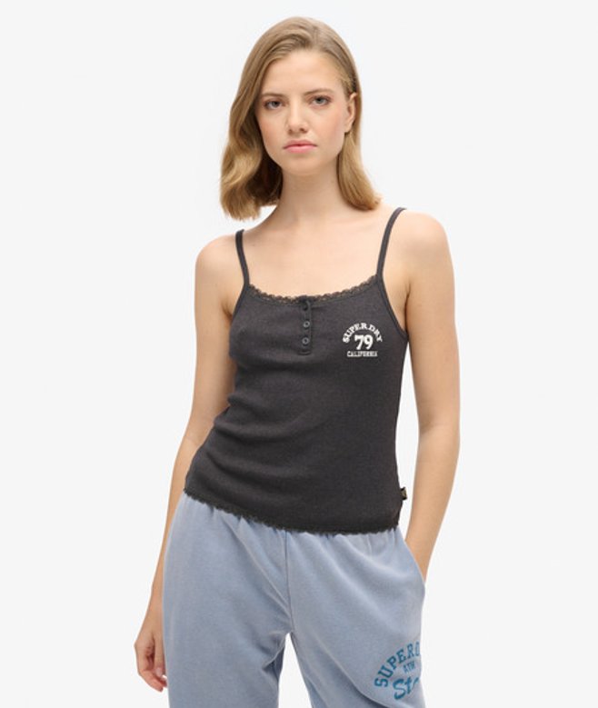 Superdry Damen Athletic Essentials Button Down Cami Top Grau - Größe: 10-12 von Superdry