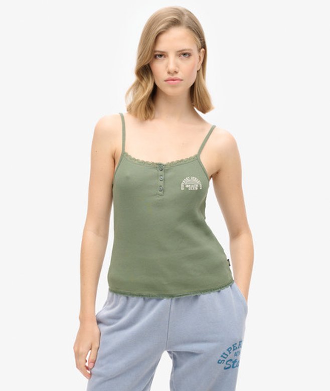 Superdry Damen Athletic Essentials Button Down Cami Top Grün - Größe: 10-12 von Superdry