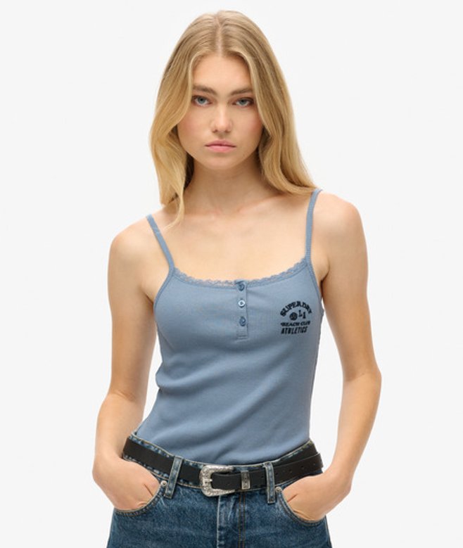 Superdry Damen Athletic Essentials Button Down Cami Top Hellblau - Größe: 6-8 von Superdry