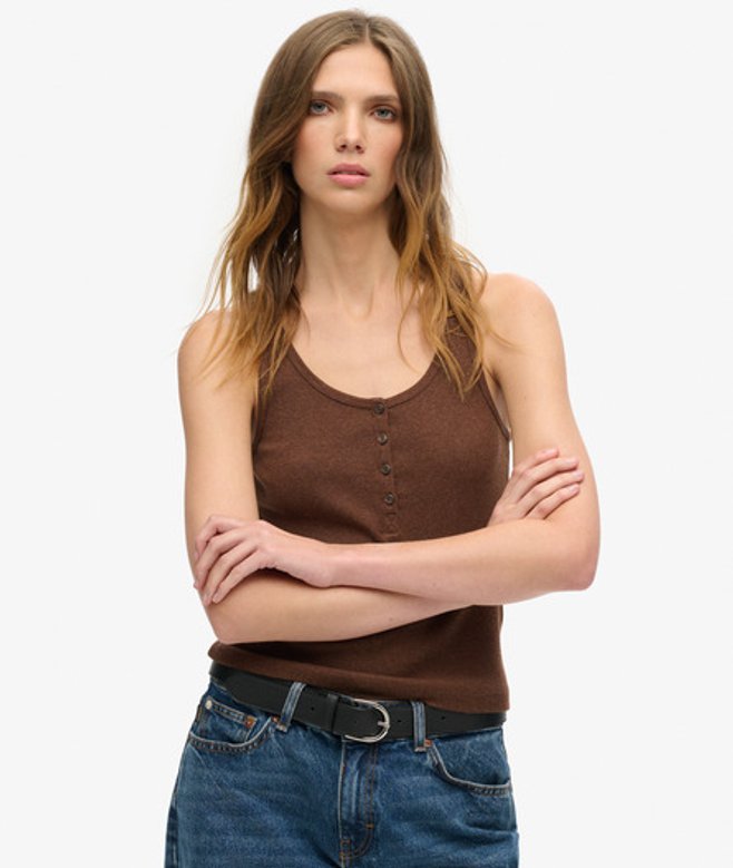 Superdry Damen Athletic Essentials Button-down-tanktop Braun - Größe: 14-16 von Superdry