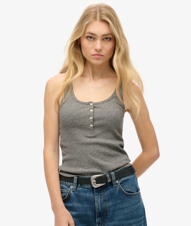 Superdry Damen Athletic Essentials Button-down-tanktop Grau - Größe: 10-12 von Superdry