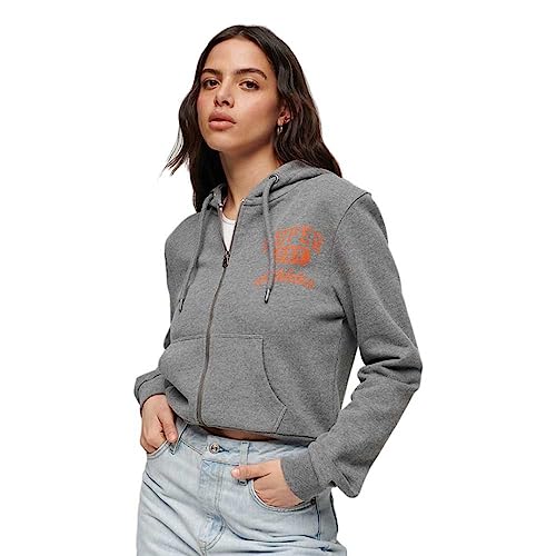 Superdry Damen Athletic Essentials Crop Zip Hoodie Dunkelgrau Meliert 40 von Superdry