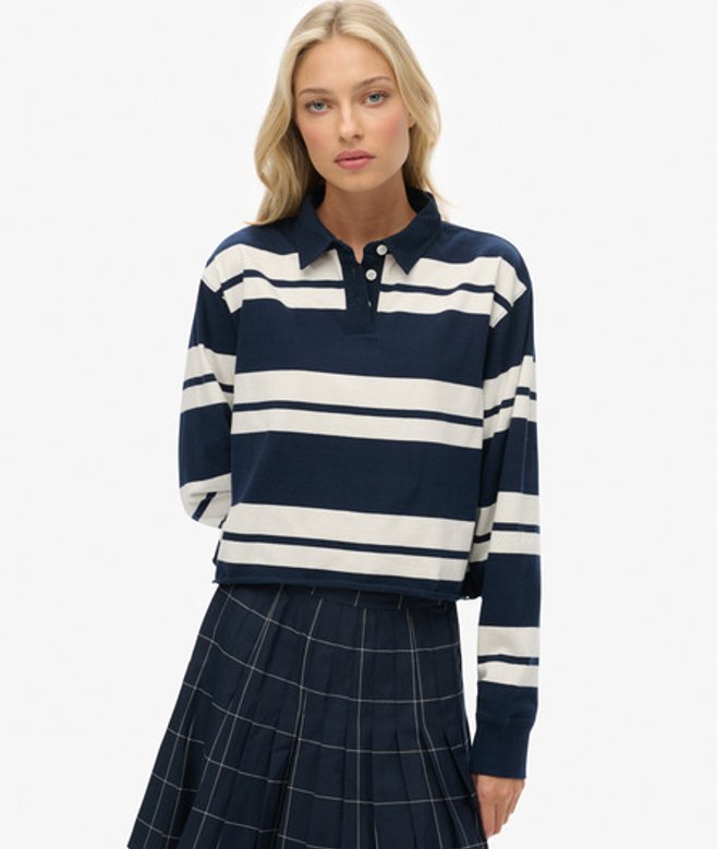 Superdry Damen Athletic Essentials Gestreiftes Rugby-oberteil in Cropped-länge Navy - Größe: 38 von Superdry
