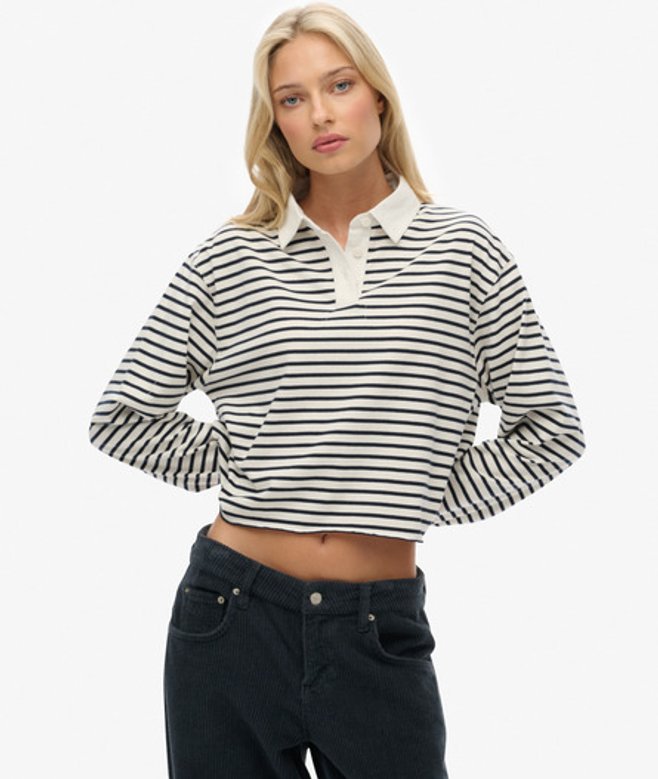 Superdry Damen Athletic Essentials Gestreiftes Rugby-oberteil in Cropped-länge Pink - Größe: 38 von Superdry