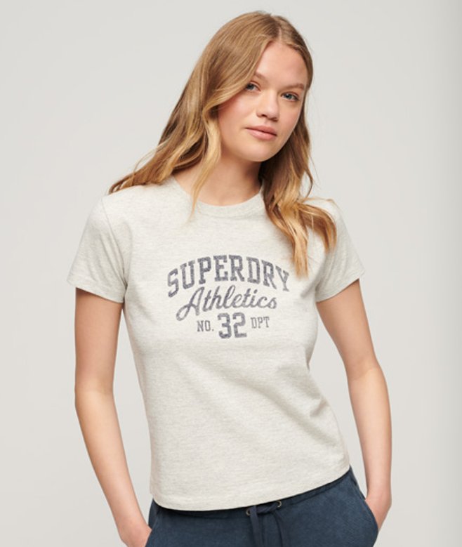 Superdry Damen Athletic Essentials Graphic 90s T-shirt Beige - Größe: 36 von Superdry