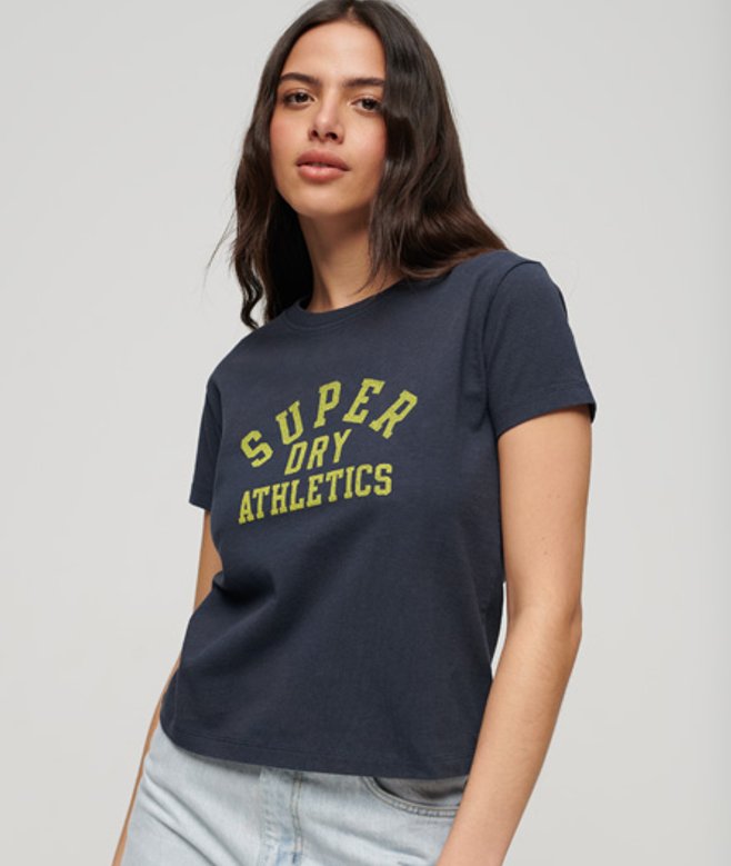 Superdry Damen Athletic Essentials Graphic 90s T-shirt Blau - Größe: 38 von Superdry